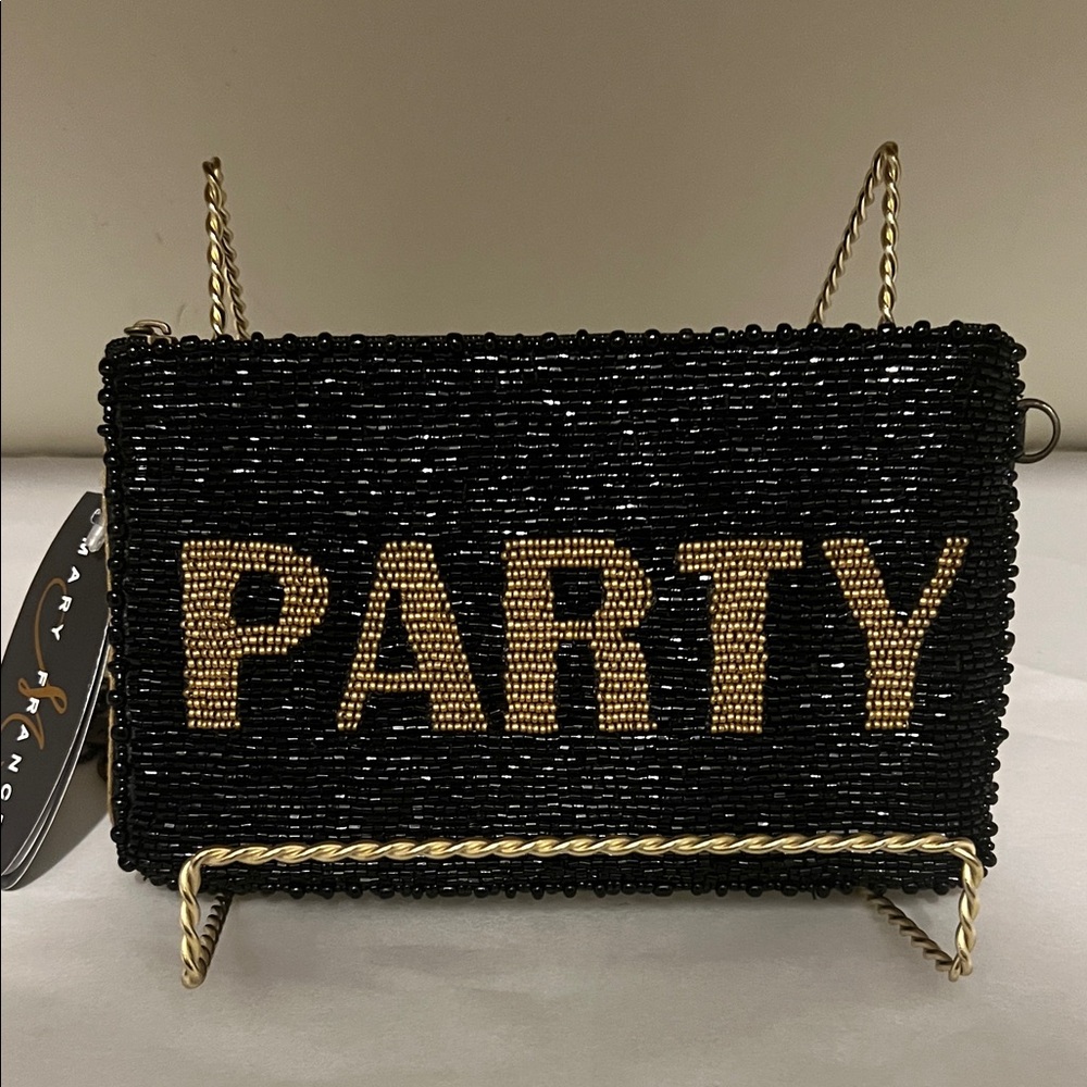 Mary Frances Beaded PARTY Black Gold Crossbody Phone Bag